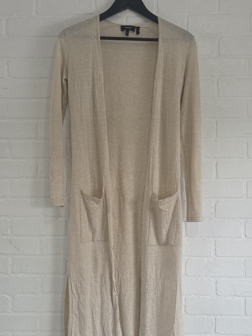 Theory Cream Open-Front Long Cardigan